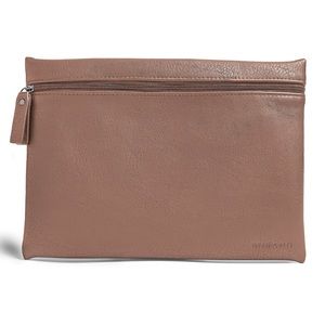 Burano Cosmetic Bag Vegan Leather Flat Zipper Pouch Mocha Brown Make Up Bag